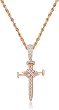 Carica l&#39;immagine nel visualizzatore di Gallery, YOSZO Hip Hop Iced Out CZ Nail Cross Necklace 18K Gold Plated Simulated Diamond Pendant for Men