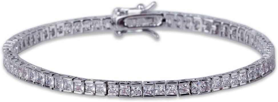 YOSZO 1 Row AAA All Iced Out Tennis Bling 4-6mm Square Cut Lab Simulated Diamond Bracelet 8" 7''