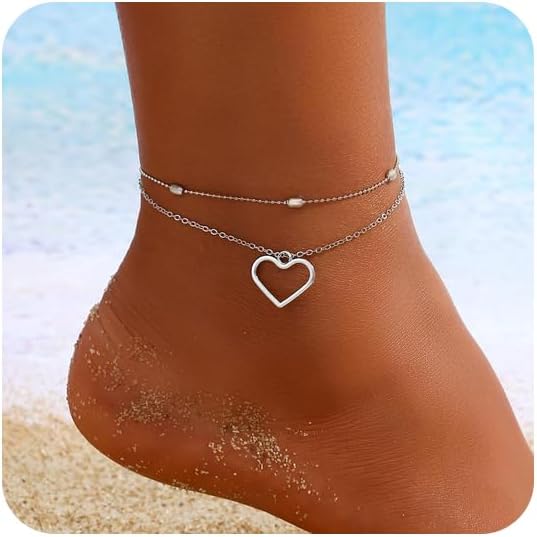 Gold Ankle Bracelets for Women Waterproof,14K Gold Anklets Layered Cuban Link Herringbone Paperclip Chain Anklet Bracelets Heart Infinity Butterfly Snake Anklet Summer Beach Jewelry