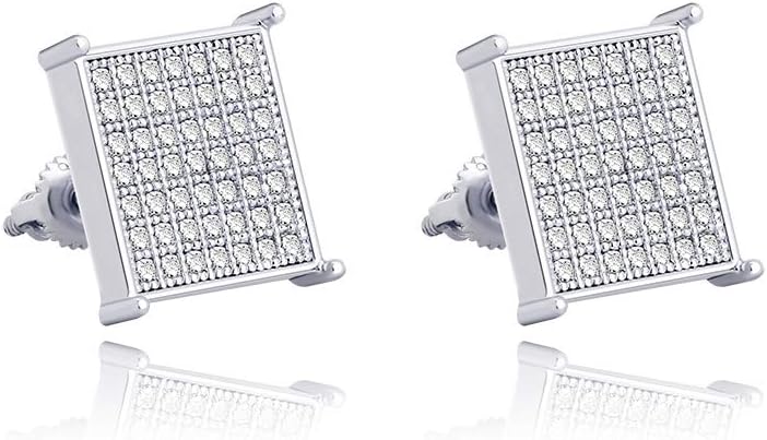 YOSZO 925 Sterling Silver Square Screw Stud Earrings 14K Gold 5A+ Cubic Zirconia Iced Out Square Screw Back Hypoallergenic Cube Large Stud Earrings For Men Women