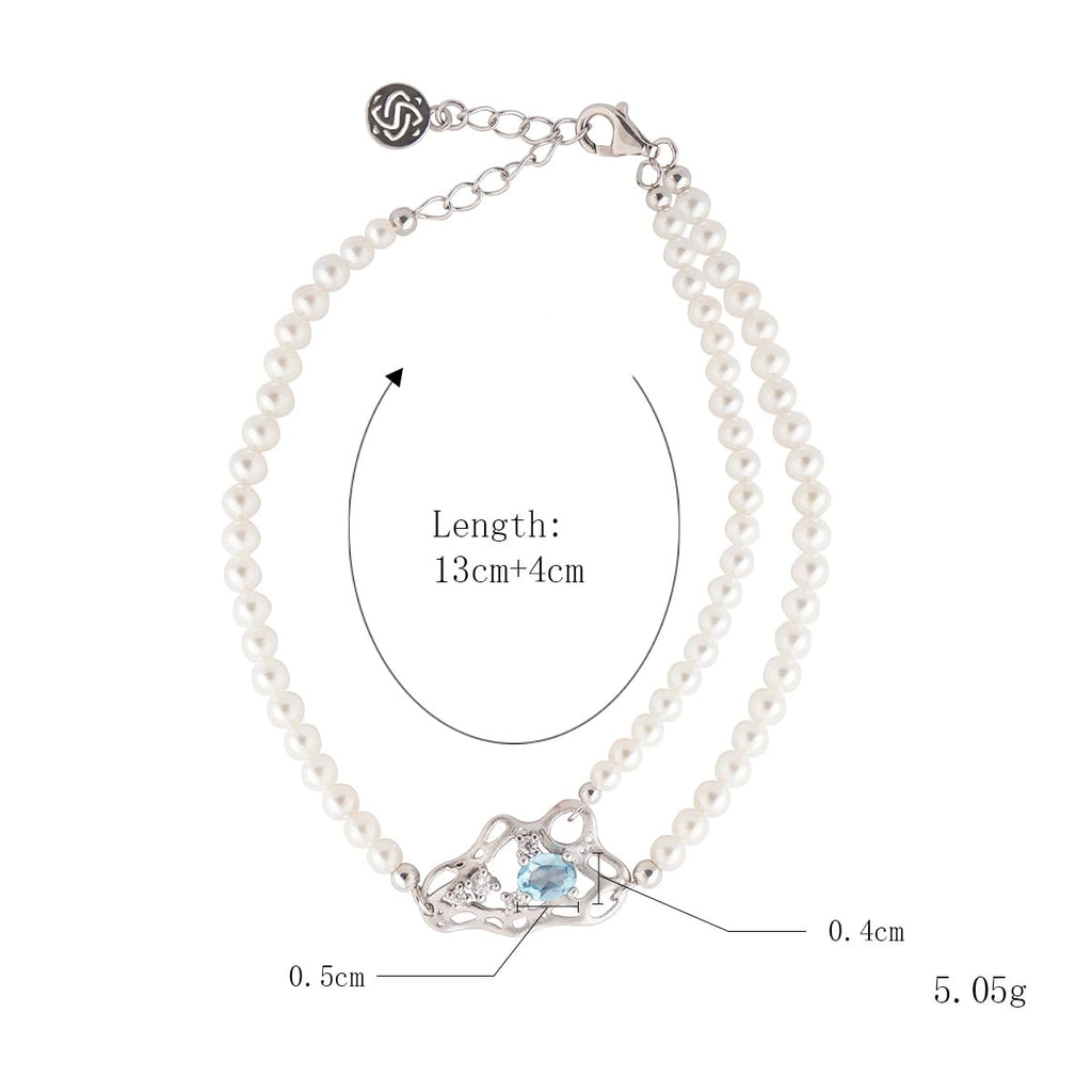 Blue Topaz Birthstone Bracelet for Women, December Birthstone 925 Sterling Silver Wave Pendant, Adjustable Bead Bracelet Ocean Inspired Jewelry Gift