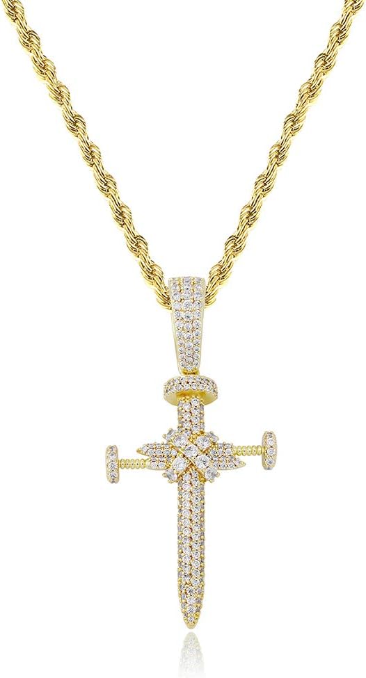 YOSZO Hip Hop Iced Out CZ Nail Cross Necklace 18K Gold Plated Simulated Diamond Pendant for Men