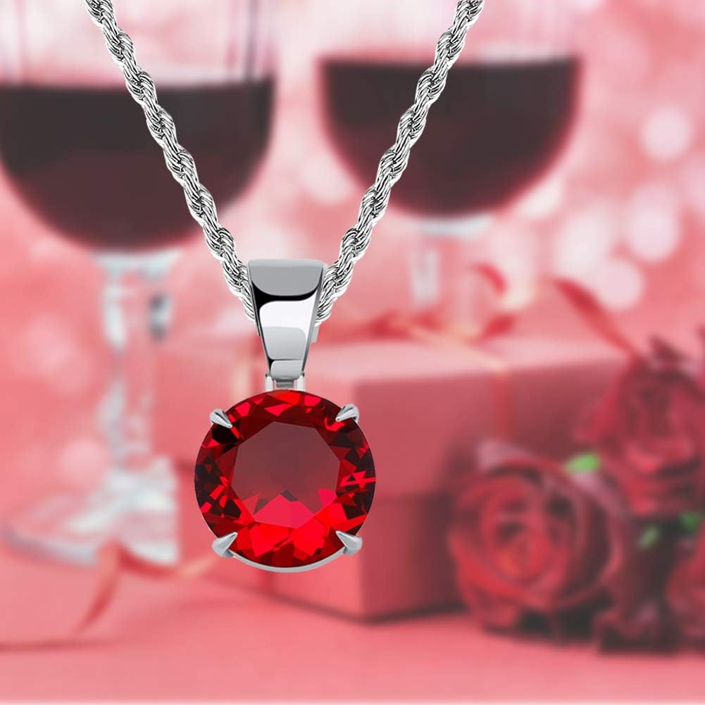 YOSZO 15MM 4 Colors Solitaire Colorful Cubic Zirconia Pendant Necklace for Women Elegant Jewelry with Stainless Steel Rope Chain