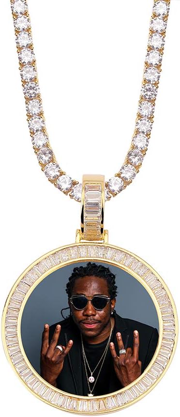 YOSZO Picture Necklace Personalized Photo Pendant for Men Women Iced Out Angel Wings Heart Custom Necklace with Tennis Chain