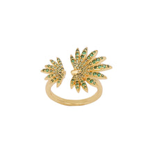 Load image into Gallery viewer, Open Ring for Women, 14K Gold Plated Sterling Silver Adjustable Green Zircon Ring, Nature Inspired Leaf Ring, Tropical Rainforest Collection, Elegant Stackable Jewelry Gift