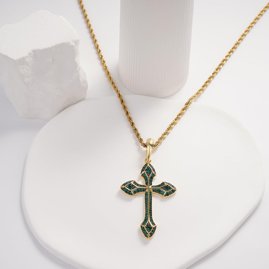 3 Colors Cross Pendant Necklace Silver/Black/Green Iced Out Copper Zircon Hip Hop Jewelry Gift for Men Women