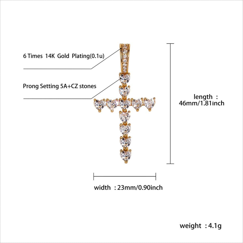 Pendant Necklace Gold or Silver Plated Cross Cubic Zirconia Heart-Cut Rope Chain Elegant Gift for Unisex
