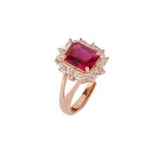 Load image into Gallery viewer, Red Ruby Adjustable Ring for Women, 14K Rose Gold Plated 925 Sterling Silver Ring with Gemstone &amp; Zirconia Halo, Promise Ring for Her