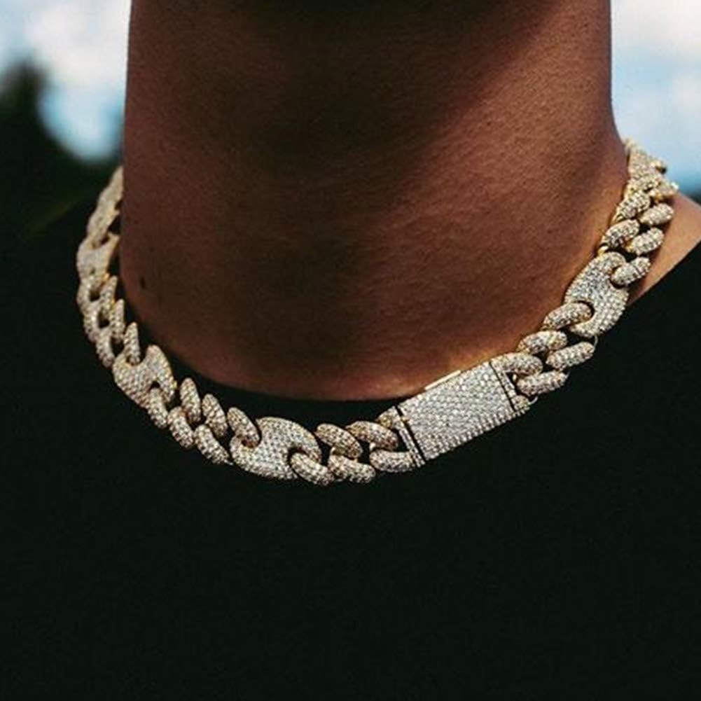 YOSZO Gold Chain for Men Choker Necklace Iced out Cuban Link Chain Hip Hop 14K Gold Plated Cubic Zirconia 20mm Miami Cuban Spring Ring Clasp Gold Jewelry