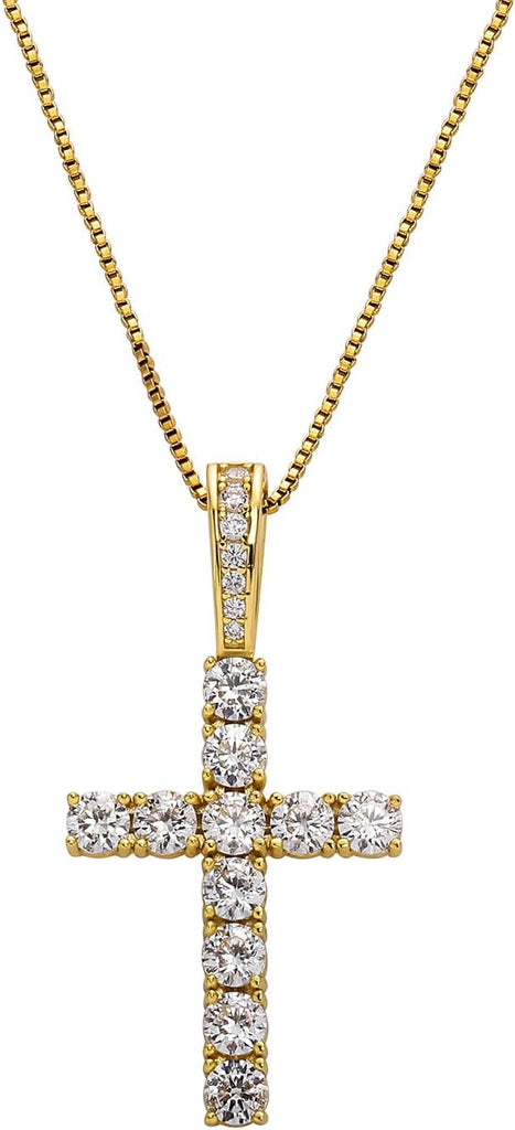 YOSZO Cross Necklace for Women Sterling Silver Necklace Gold Cross Necklace Iced out Cubic Zirconia Cross Chain for Men Cross Pendant with 20” Stainless Box Chain