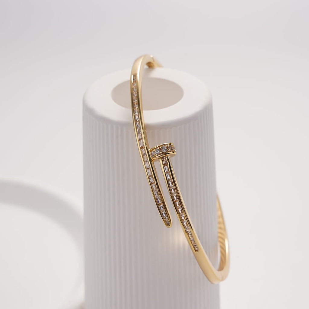 14K Gold Plated/Silver Tone Copper Deconstruction Bracelet  Women's Special Style T-Bar Cubic Zircon Bangle  Bracelet Geometric Statement Jewelry Gift for Women