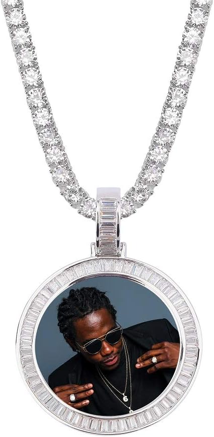 YOSZO Picture Necklace Personalized Photo Pendant for Men Women Iced Out Angel Wings Heart Custom Necklace with Tennis Chain