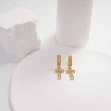 Load image into Gallery viewer, Cubic Zirconia Gold Silver Cross Dangle Earrings Hypoallergenic Sparkling Symbolic Gift for Women
