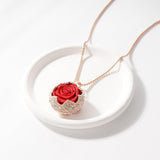 Rose Flower Pendant Necklace Rose Gold Plated Copper Crystal Zircon Floral Charm Chain Elegant Jewelry Gift for Women