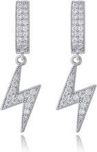 Laden Sie das Bild in den Galerie-Viewer, YOSZO Lightning Bolt Dangle Earrings 14K Gold 5A+ Cubic Zirconia Hanging Hoop Lightning Drop Cool Dangling Earrings For Men Women Trendy