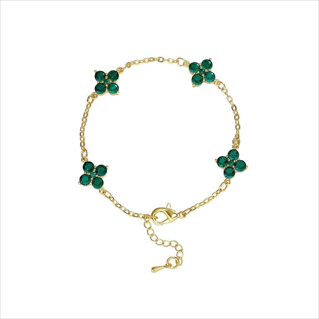 Lucky Four Leaf Clover Gold Chain Bracelet for Women, 14K Gold Plated Adjustable Clover Bracelet, Elegant Green Clover Jewelry Gift for Valentine's Day & Mother's Day