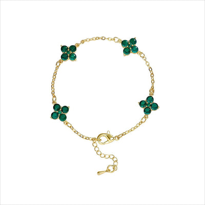 Lucky Four Leaf Clover Gold Chain Bracelet for Women, 14K Gold Plated Adjustable Clover Bracelet, Elegant Green Clover Jewelry Gift for Valentine's Day & Mother's Day