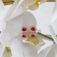 Load image into Gallery viewer, Vintage Halo Oval Stud Earrings for Women, 14K Rose Gold Plated 925 Sterling Silver with Ruby Gemstone &amp; Zirconia, Elegant Gift for Her