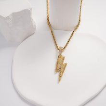 Load image into Gallery viewer, Lightning Bolt Pendant Necklace Gold Plated Brass Cubic Zirconia Iced Out Hip Hop Jewelry Gift for Men Women