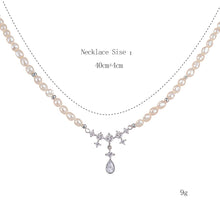 Load image into Gallery viewer, Pearl Necklace for Women, Silver Plated Brass Chain with Freshwater Pearl Beads &amp; Geometric Zirconia Pendant, Adjustable Gift for Her