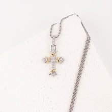 Load image into Gallery viewer, Two Tone Cross Pendant Necklace Gold Silver Plated Brass Cubic Zirconia Iced Out Hip Hop Jewelry Gift for Men Women