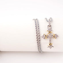 Load image into Gallery viewer, Two Tone Cross Pendant Necklace Gold Silver Plated Brass Cubic Zirconia Iced Out Hip Hop Jewelry Gift for Men Women