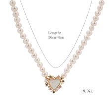 Load image into Gallery viewer, Pearl &amp; Opal Heart Necklace for Women, 14K Gold Plated 925 Sterling Silver, Adjustable Chain with Iridescent Opal &amp; Multi-Color Zirconia, Luxury Birthstone Jewelry Gift