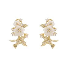 Load image into Gallery viewer, Tropical Rainforest Stud Earrings for Women, 14K Gold Plated S925 Silver Flying Bird &amp; Floral Zircon Earrings, Hypoallergenic Resort Wedding Jewelry Gift