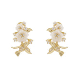 Tropical Rainforest Stud Earrings for Women, 14K Gold Plated S925 Silver Flying Bird & Floral Zircon Earrings, Hypoallergenic Resort Wedding Jewelry Gift