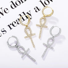 Carregar imagem no visualizador da galeria, YOSZO Cross Hoop Dangle Earrings 925 Sterling Silver 5A+ Cubic Zirconia 14K Gold Hypoallergenic Cross Hoop Cuff Huggie Drop Earrings For Men Women