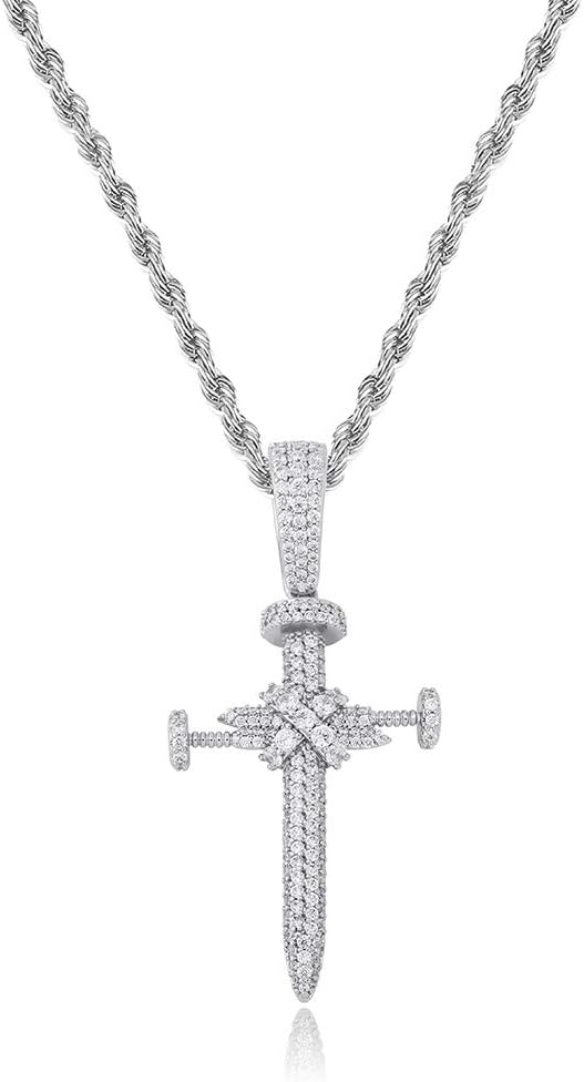 YOSZO Hip Hop Iced Out CZ Nail Cross Necklace 18K Gold Plated Simulated Diamond Pendant for Men