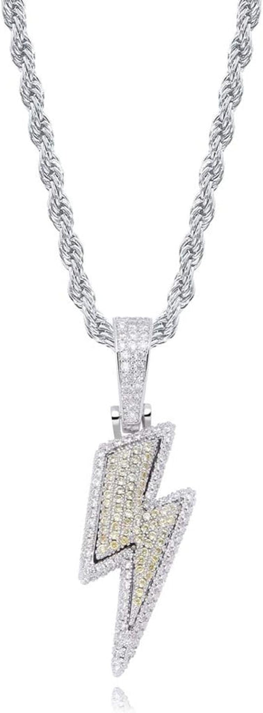 YOSZO Hip Hop Lightning Bolt Design Pendant 18k Gold Plated Iced Out Cubic Zirconia Pendant Necklace with Micropave Simulated Diamond for Men Women