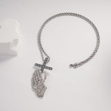 Load image into Gallery viewer, Praying Hands with Cross Pendant Necklace for Men Women, Stainless Steel Silver Plated Religious Jewelry Gift
