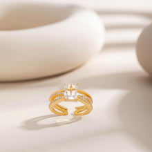 Load image into Gallery viewer, Glimmer Open Ring for Women, 14K Gold Plated 925 Sterling Silver, Square Cubic Zirconia with Star Engraving, Adjustable Self-Love Jewelry, Empowering Gift for Her