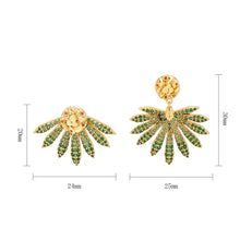 Load image into Gallery viewer, Stud Earrings for Women, 14K Gold Plated Sterling Silver Leaf Shape Earrings with Green Zircon, Tropical Rainforest Collection, Minimalist Nature Inspired Jewelry Gift