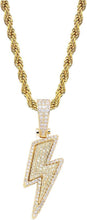 Charger l&#39;image dans la galerie, YOSZO Hip Hop Lightning Bolt Design Pendant 18k Gold Plated Iced Out Cubic Zirconia Pendant Necklace with Micropave Simulated Diamond for Men Women