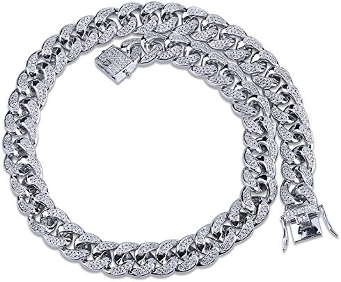 YOSZO 14mm/18mm 18K Gold Plated Iced Out CZ Lab Diamond Miami Mens Choker Cuban Link Chain for Women Necklace Hip Hop