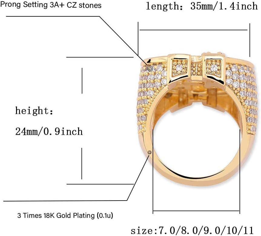 YOSZO Hip Hop Big US Dollar Sign Rings 18K Gold Plated Iced Out Cubic Zirconia Bling Pinky Ring for Men