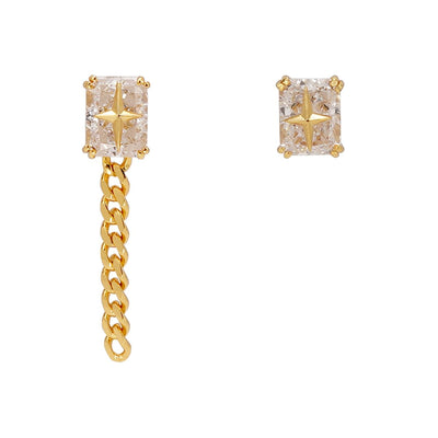 Asymmetrical Stud Earrings for Women, 14K Gold Plated 925 Silver Starburst & Zircon Earrings, Modern Mismatched Pair, Unique Daily Jewelry Gift for Her