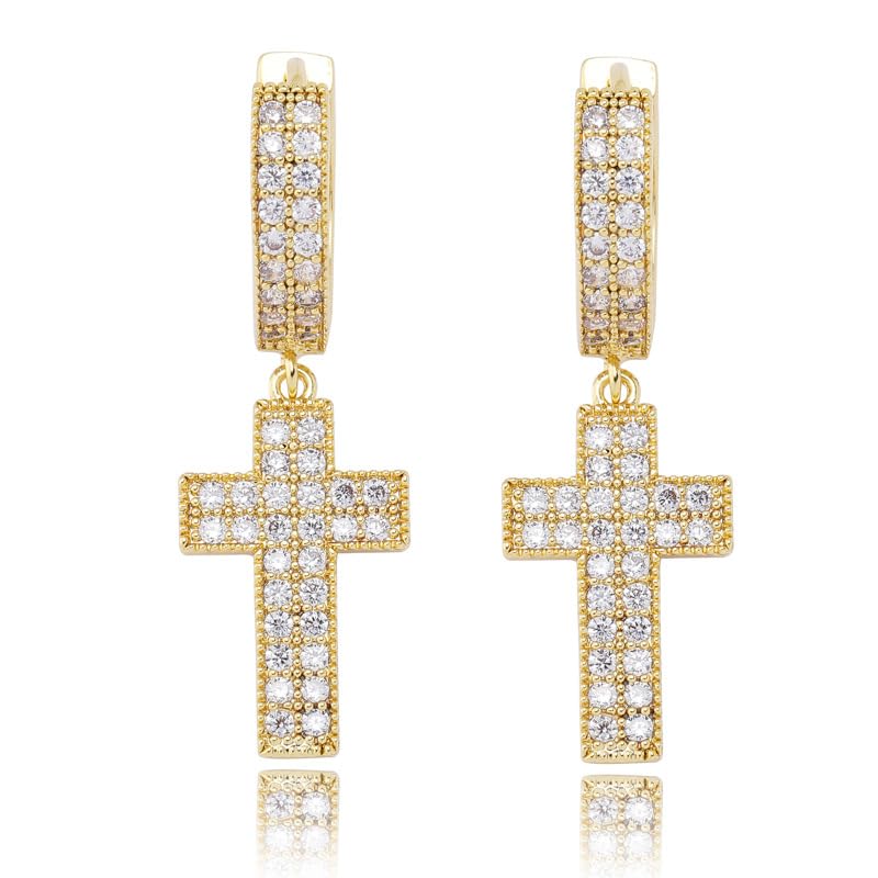 Cubic Zirconia Gold Silver Cross Dangle Earrings Hypoallergenic Sparkling Symbolic Gift for Women