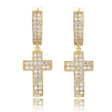 Load image into Gallery viewer, Cubic Zirconia Gold Silver Cross Dangle Earrings Hypoallergenic Sparkling Symbolic Gift for Women