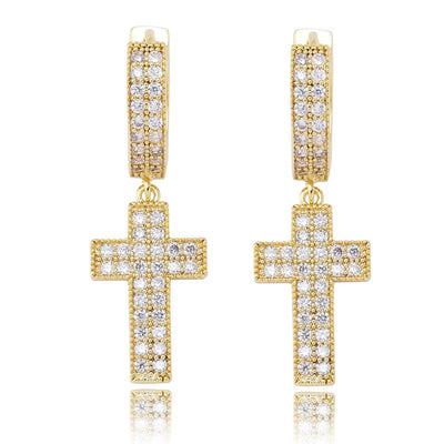 Cubic Zirconia Gold Silver Cross Dangle Earrings Hypoallergenic Sparkling Symbolic Gift for Women