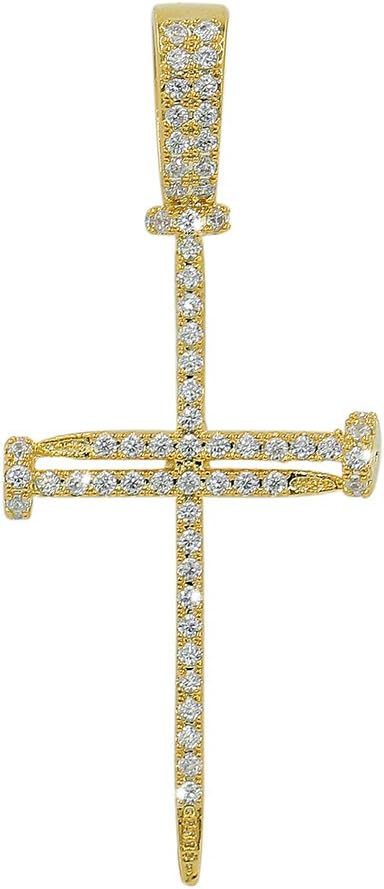 YOSZO 18K Gold Plated Iced Out Cubic Zirconia Classic Ankh Nail Mini Cross Egyptian Pendant Necklace Hip Hop Jewelry for Men Women with Stainless Rope Chain