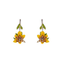 Load image into Gallery viewer, Tropical Botanical Drop Earrings for Women, Copper Earrings with Multicolor Zirconia, Nature Inspired Daily Wear Jewelry Gift