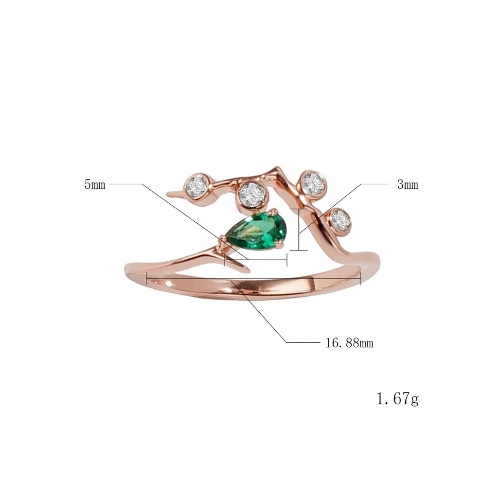 Trendy Ring for Women, 14K Rose Gold Plated 925 Silver Vine Ring with Green Spinel & Zirconia, Nature Inspired Statement Botanical Jewelry Gift for Her