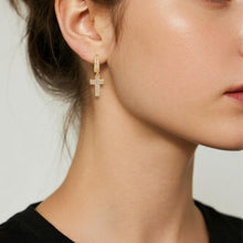 Load image into Gallery viewer, Cubic Zirconia Gold Silver Cross Dangle Earrings Hypoallergenic Sparkling Symbolic Gift for Women