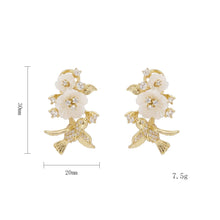Load image into Gallery viewer, Tropical Rainforest Stud Earrings for Women, 14K Gold Plated S925 Silver Flying Bird &amp; Floral Zircon Earrings, Hypoallergenic Resort Wedding Jewelry Gift