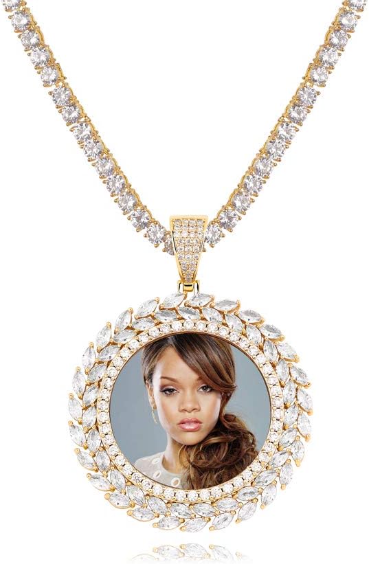 YOSZO Picture Necklace Personalized Photo Pendant for Men Women Iced Out Angel Wings Heart Custom Necklace with Tennis Chain