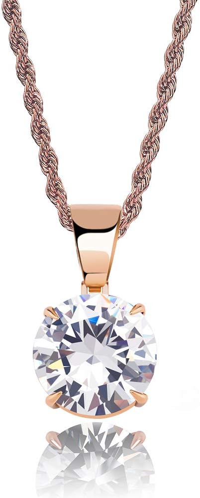 YOSZO 15MM 4 Colors Solitaire Colorful Cubic Zirconia Pendant Necklace for Women Elegant Jewelry with Stainless Steel Rope Chain