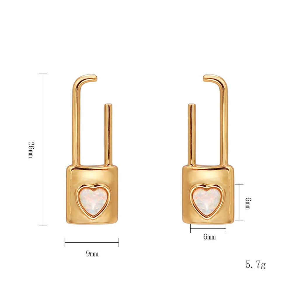 Promise Lock Stud Earrings for Women, 14K Gold Plated 925 Silver Heart Opal Earrings, Romantic Valentine's Day Gift for Girlfriend Wife, Minimalist Love Jewelry